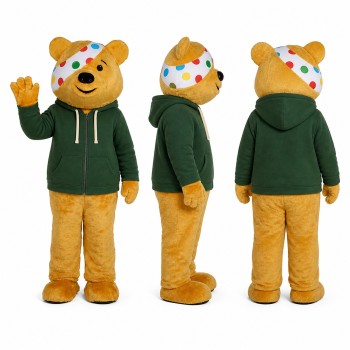 Bear Mascot Costume in Tan with Green Hoodie Adult