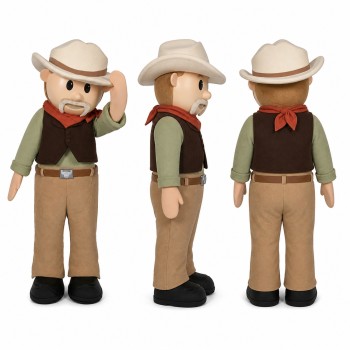 Cowboy Mascot Costume with Tan Hat and Brown Vest Adult