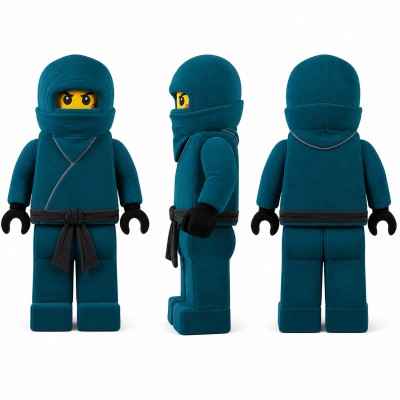 Ninja Toy Figure Mascot Costume in Teal with Black Belt Adult