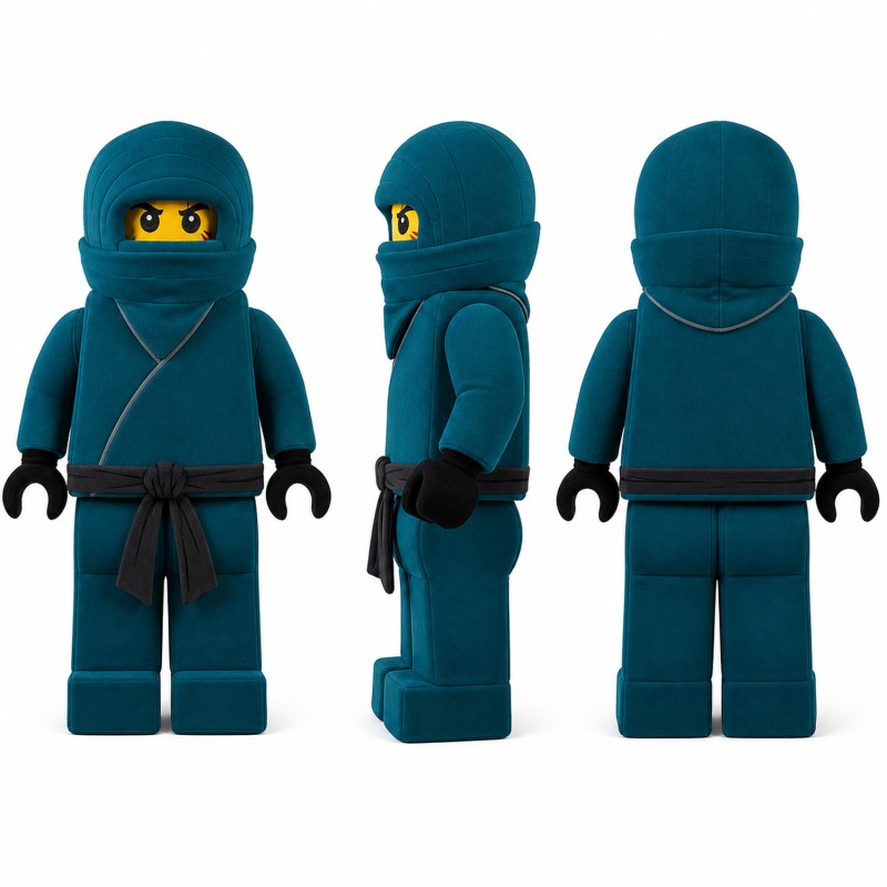 Ninja Toy Figure Mascot Costume in Teal with Black Belt Adult