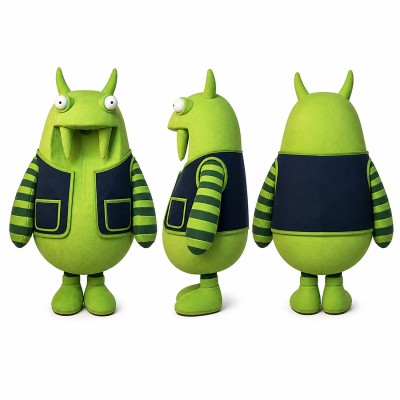 Alien Mascot Costume in Green with Navy Vest Adult