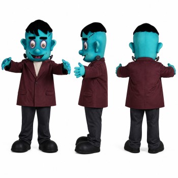 Vampire Boy Mascot Costume in Teal with Burgundy Suit Adult