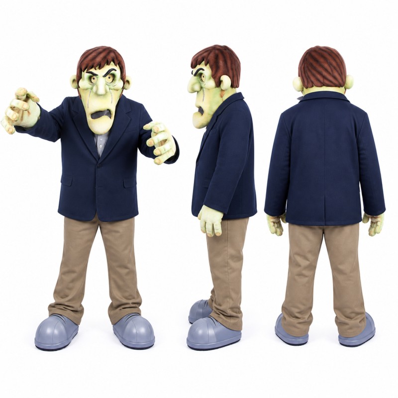 Monster Mascot Costume in Beige with Navy Jacket Adult