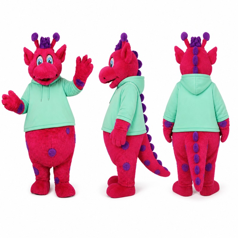 Horned Monster Mascot Costume in Pink with Mint Shirt Adult