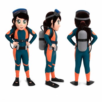 Female Racing Driver Mascot Costume in Black and Orange Adult