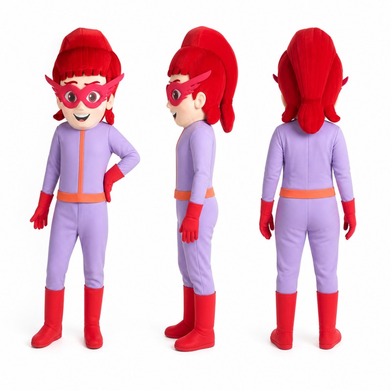Elf Girl Mascot Costume in Lavender with Red Hat Adult