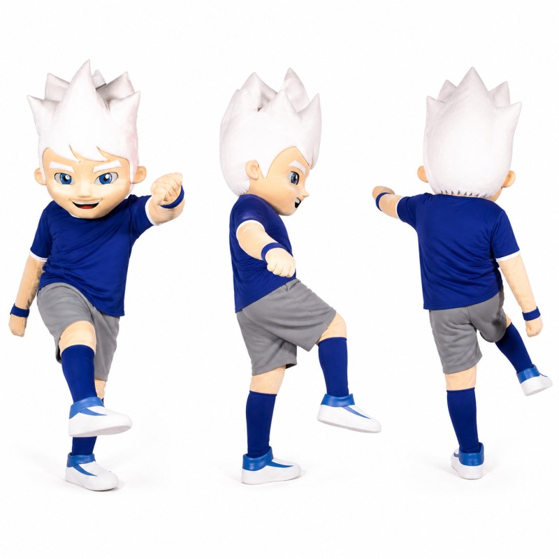 Spiky Hair Boy Mascot Costume in White and Blue Adult