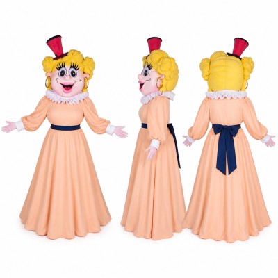 Victorian Lady Mascot Costume in Peach with Red Top Hat Adult