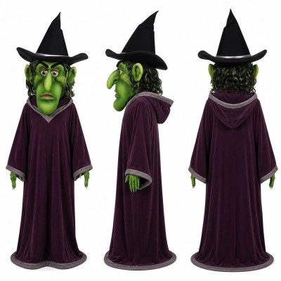Witch Mascot Costume in Green with Purple Robe Adult