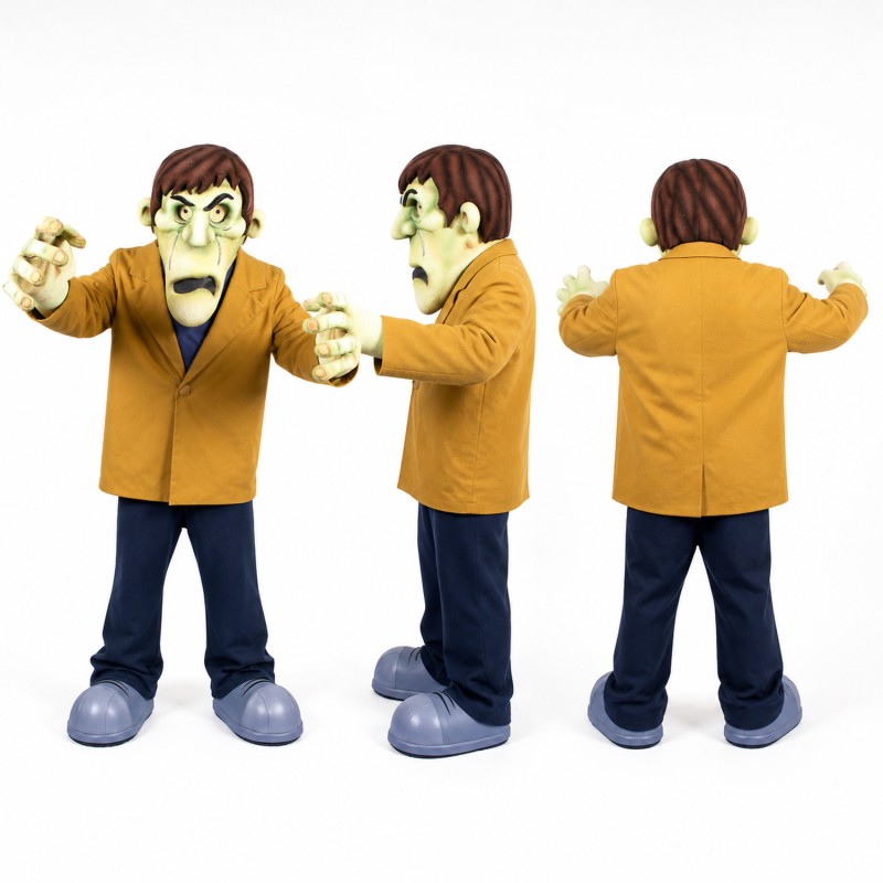 Monster Mascot Costume in Tan with Mustard Jacket Adult