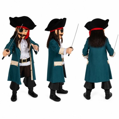 Pirate Mascot Costume in Black with Teal Coat Adult