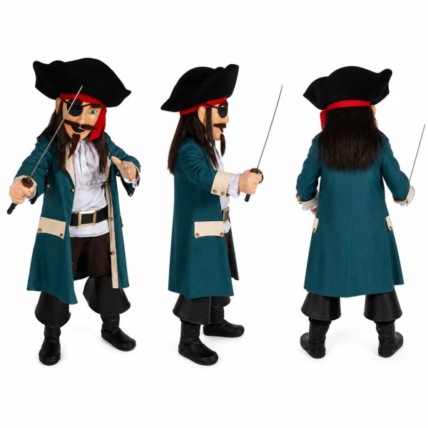 Pirate Mascot Costume in Black with Teal Coat Adult