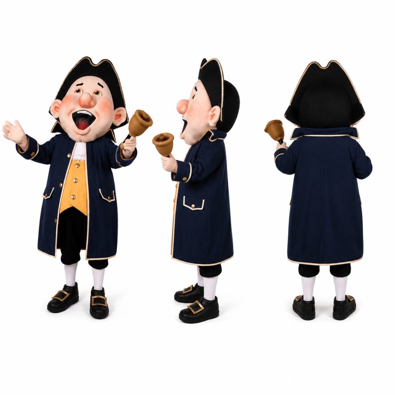 Colonial Gentleman Mascot Costume in Navy with Tricorn Hat Adult