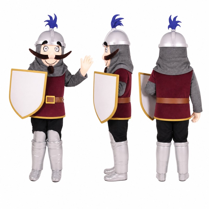 Knight Mascot Costume in Burgundy with Silver Armor Adult