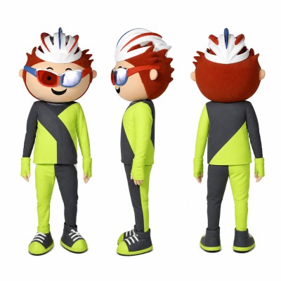 Cyclist Mascot Costume in Black and Neon Green Adult