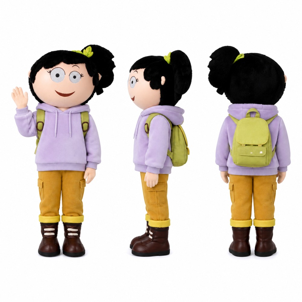 Girl Mascot Costume in Lavender Hoodie with Yellow Pants Adult Girl Mascot Costume in Lavender Hoodie with Yellow Pants Adult