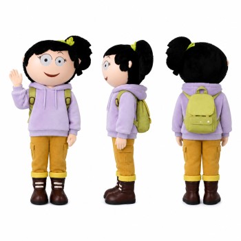 Girl Mascot Costume in Lavender Hoodie with Yellow Pants Adult
