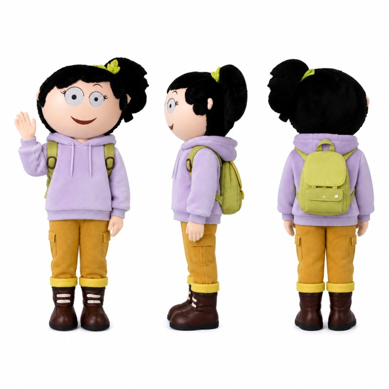 Girl Mascot Costume in Lavender Hoodie with Yellow Pants Adult