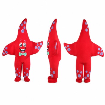 Starfish Mascot Costume in Red with Blue Spots Adult