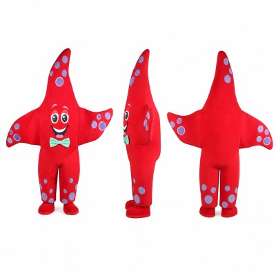 Starfish Mascot Costume in Red with Blue Spots Adult