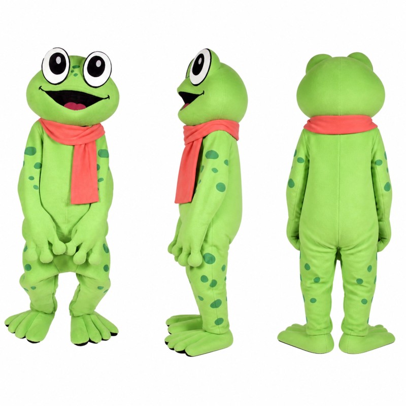Frog Mascot Costume in Green with Red Scarf Adult
