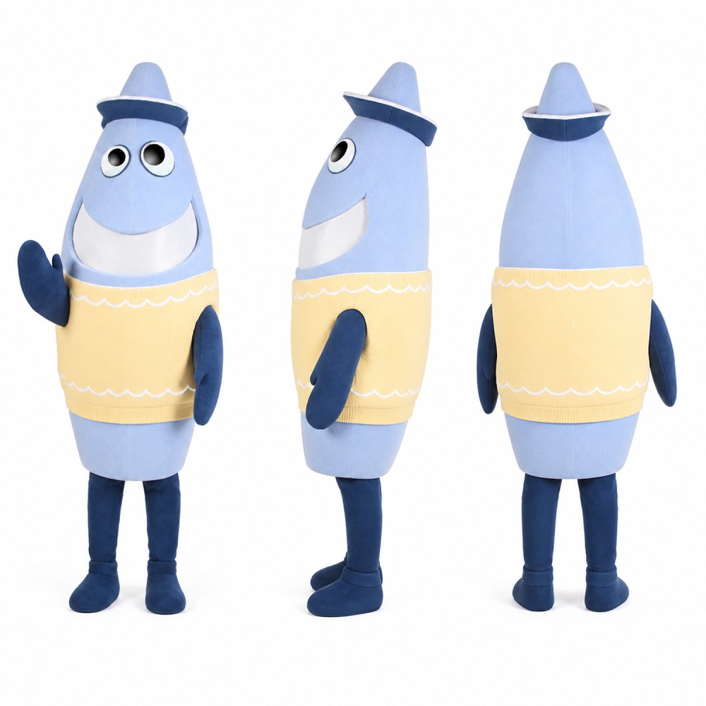 Fish Mascot Costume in Blue with Yellow Sweater Adult Fish Mascot Costume in Blue with Yellow Sweater Adult