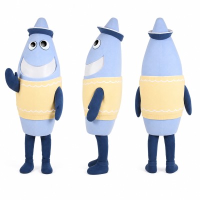 Fish Mascot Costume in Blue with Yellow Sweater Adult