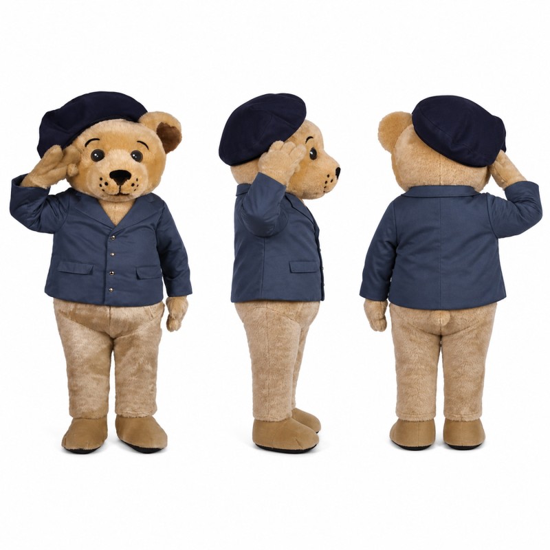 Bear Mascot Costume in Brown with Navy Uniform Adult