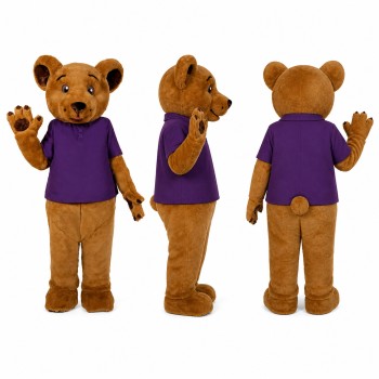 Bear Mascot Costume in Brown with Purple Shirt Adult