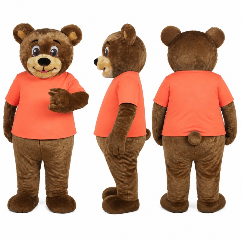 Bear Mascot Costume in Brown with Coral Shirt Adult