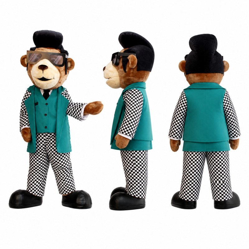 Gentleman Bear Mascot Costume with Teal Vest and Top Hat Adult