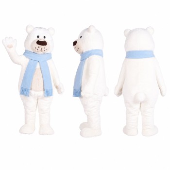 Polar Bear Mascot Costume in White with Blue Scarf Adult