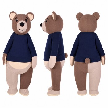 Bear Mascot Costume in Gray with Navy Sweater Adult