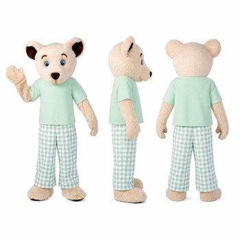 Mouse Mascot Costume in Cream with Mint Plaid Pants Adult