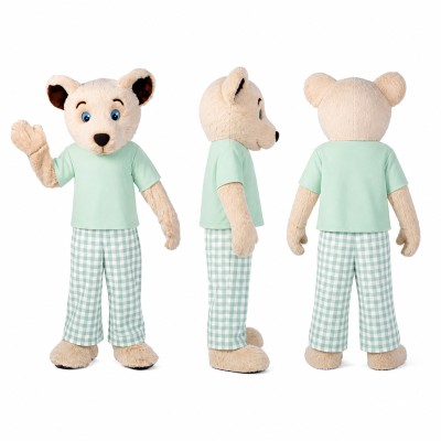 Mouse Mascot Costume in Cream with Mint Plaid Pants Adult