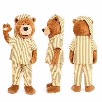 Bear Mascot Costume in Brown with Orange Striped Pajamas Adult