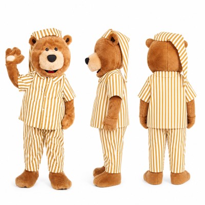 Bear Mascot Costume in Brown with Orange Striped Pajamas Adult
