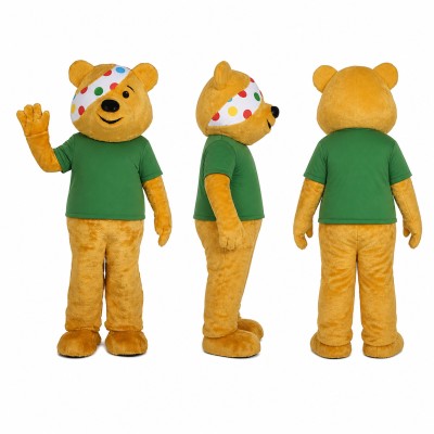 Bear Mascot Costume in Tan with Green Shirt Adult