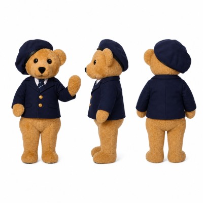 Bear Mascot Costume in Tan with Navy Cardigan Adult