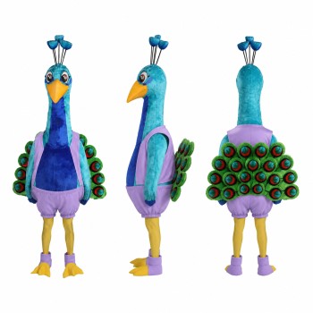 Peacock Mascot Costume in Blue with Green Tail Adult