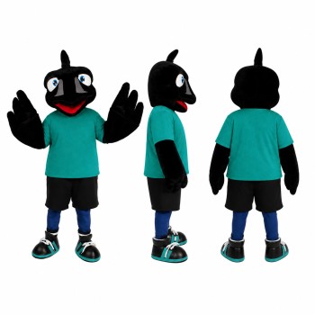Crow Mascot Costume in Black with Teal Shirt Adult