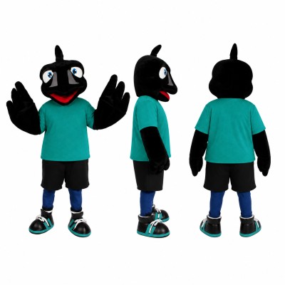 Crow Mascot Costume in Black with Teal Shirt Adult