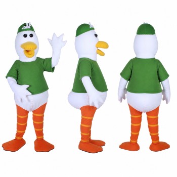Duck Mascot Costume in White with Green Shirt Adult