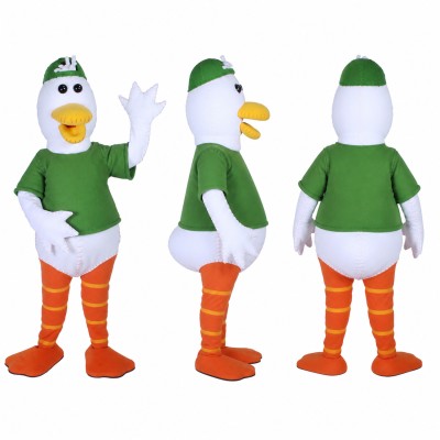 Duck Mascot Costume in White with Green Shirt Adult
