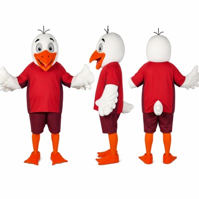 Bird Mascot Costume in White with Red Polo Shirt Adult