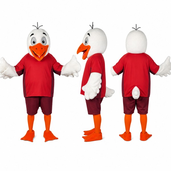Bird Mascot Costume in White with Red Polo Shirt Adult