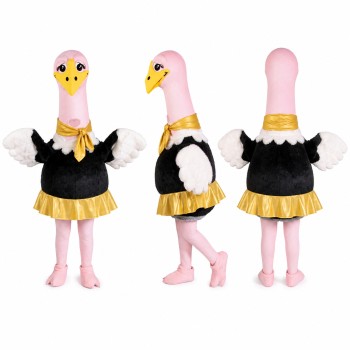 Flamingo Ballerina Mascot Costume in Pink with Black Tutu Adult