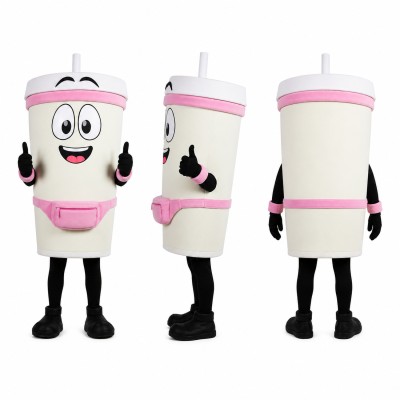 Beverage Cup Mascot Costume in White and Pink Adult