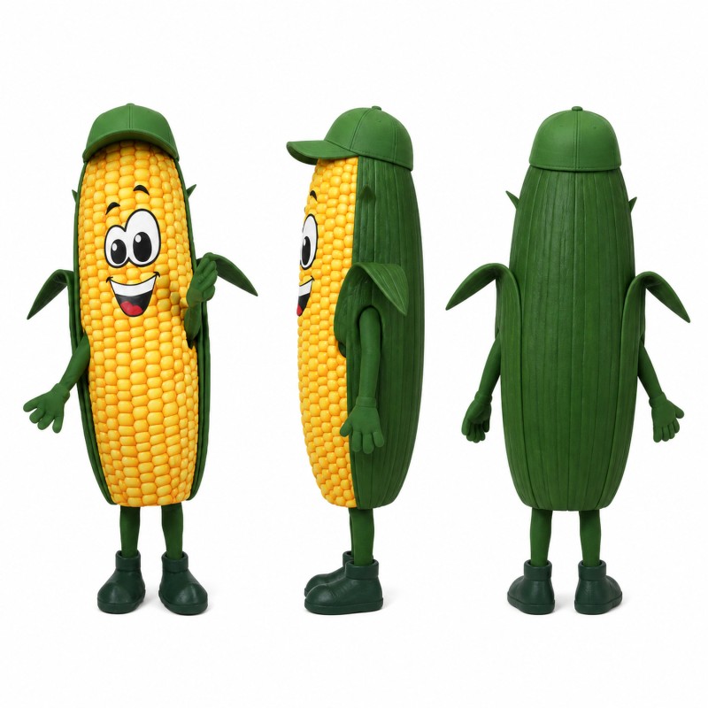 Corn Cob Mascot Costume in Yellow with Green Husk Adult