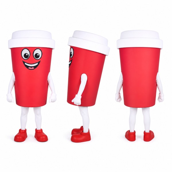 Takeaway Cup Mascot Costume in Red with White Lid Adult